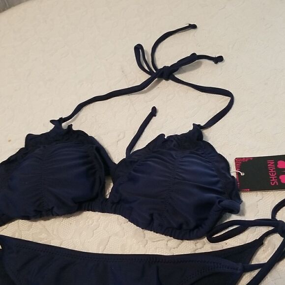 NWT SHEKINI Women's Halter Bikini Ruched 2 PC Swimsuit Tie Side Set - Picture 8 of 12